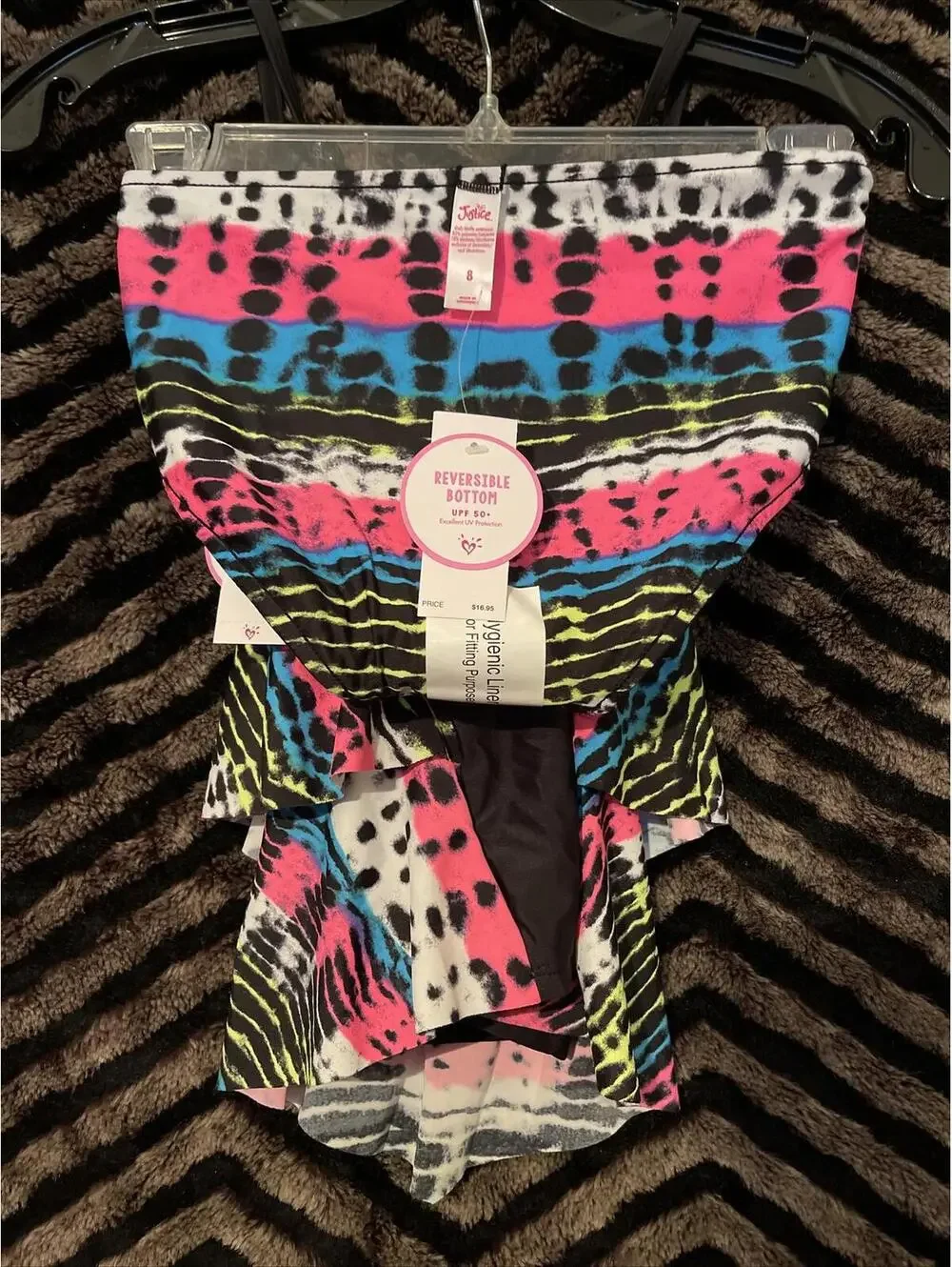 Justice Girls Size 8 Tie Dye 2 Piece Reversible Bottoms Swimsuit Set NWT! M655